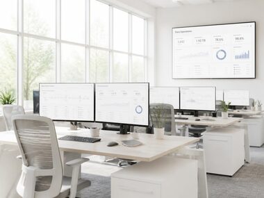 Data visualisation on a screen in an office environment.